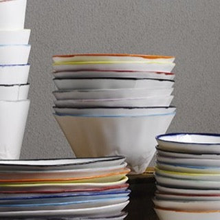 Ceramic Coloured Rim Noodle/Soup Bowl Set of 4 - Paper