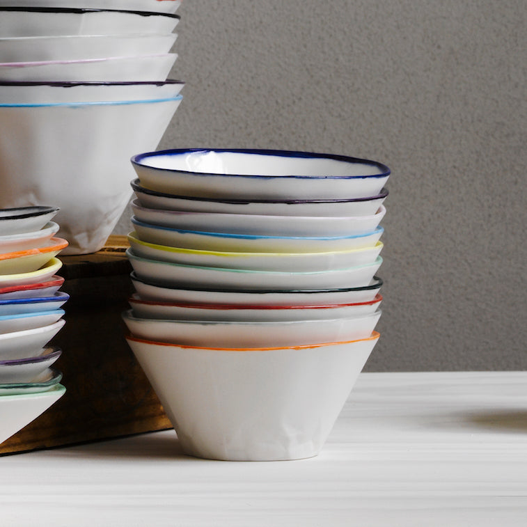 Ceramic Coloured Rim Dessert/Breakfast Bowl Set of 4 - Paper