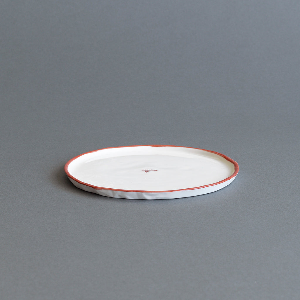 Ceramic Entree Plate - Paper Red Rim