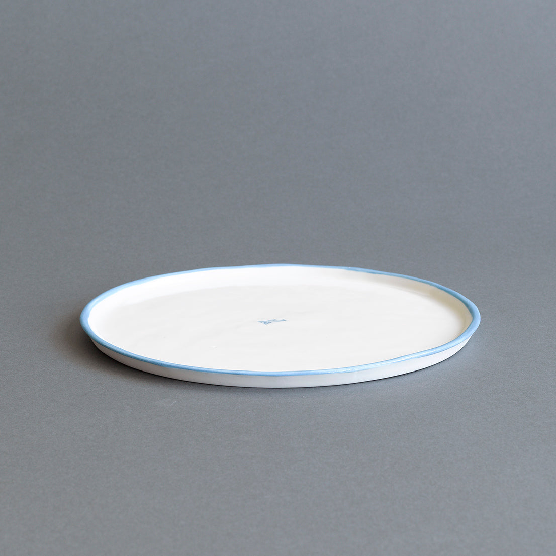 Ceramic Dinner Plate - Paper Turquoise Rim